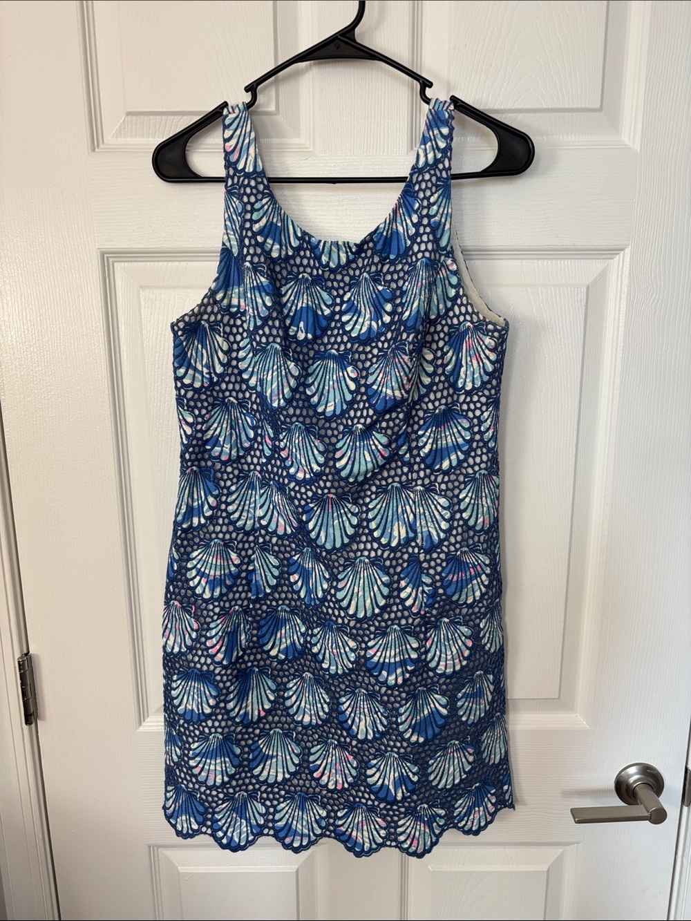 Lilly Pulitzer Blue Pink and Aqua Cutout Shell-Pattern Dress